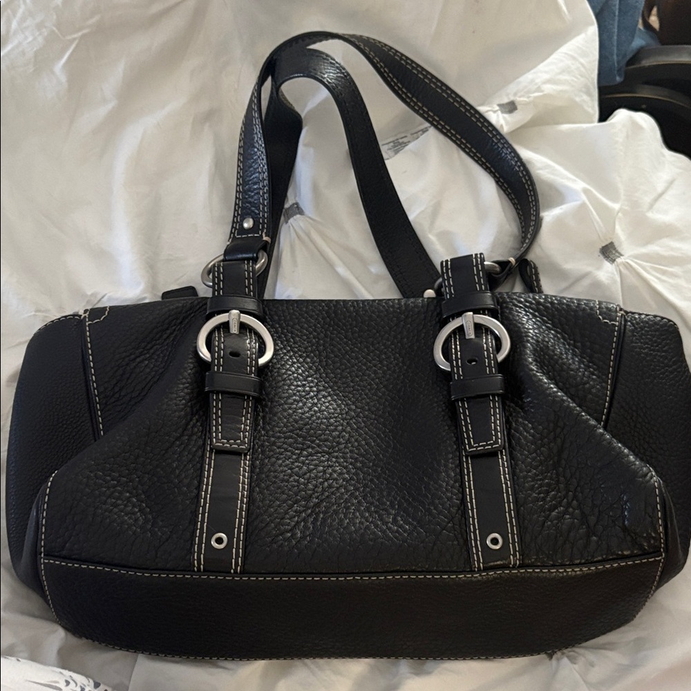 Coach Black Pebbled Chelsea Leather Satchel with Silver Tone  Accents - Picture 13 of 13